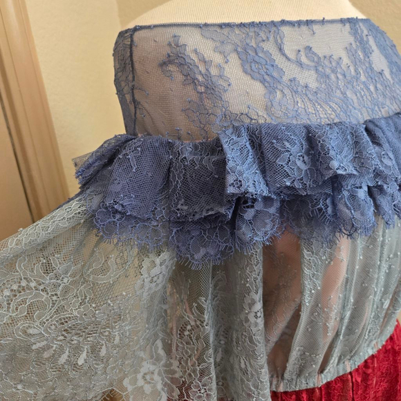 NWT Philosophy di Lorenzo Serafini Off-Shoulder Italian Dress Blue & Red Lace 6 - Picture 4 of 10